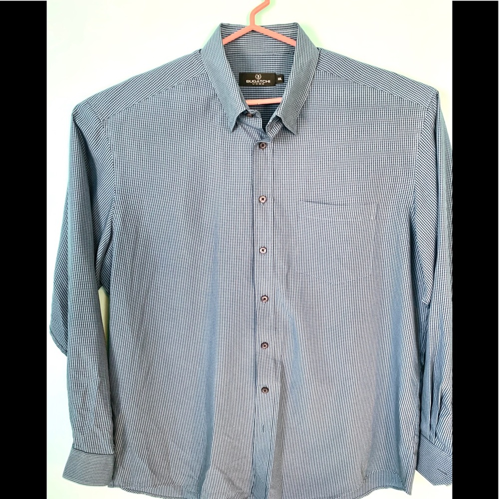 Bugatchi Gingham Blue Button Shirt C1974